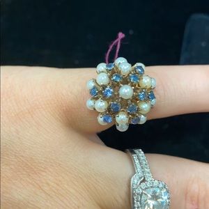 10k gold sapphire and pearl ring
